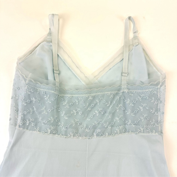 Vintage 60s soft blue semi sheer midi slip dress XS detailed floral bust hem - Picture 3 of 11